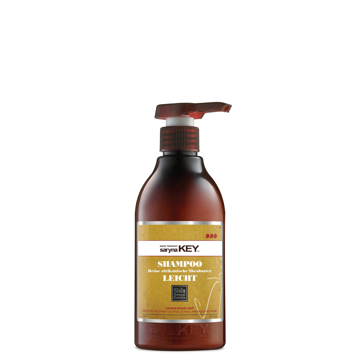 Saryna Key Damage Repair Light Shampoo bottle highlighting nourishing formula for dry hair