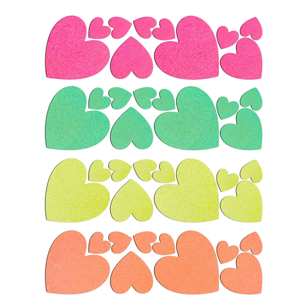 Sasswear blacklight heart stickers glow under UV light for standout body art