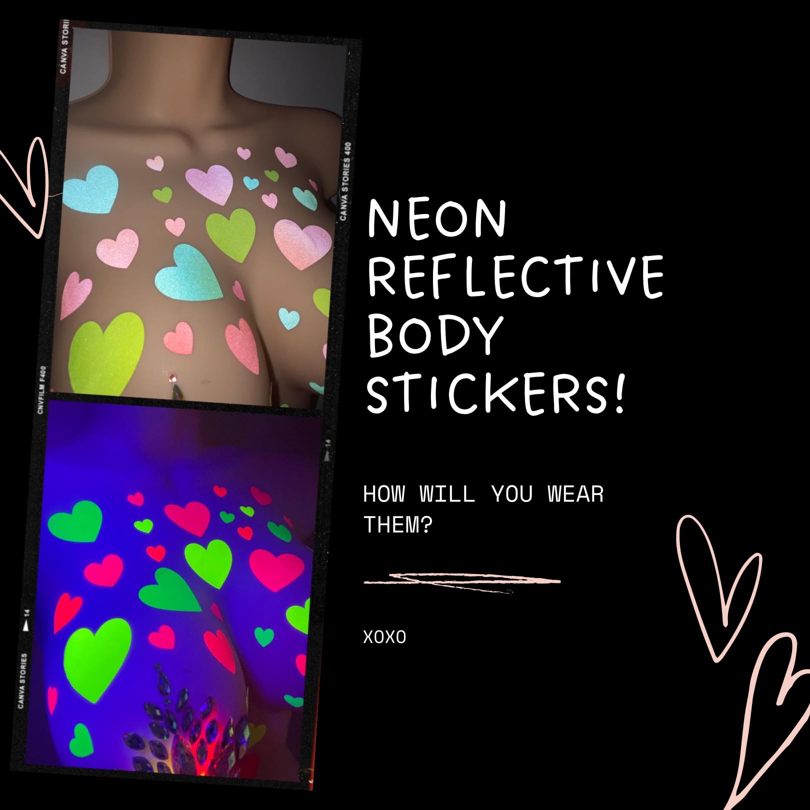 Sasswear blacklight heart stickers made in USA for trusted quality