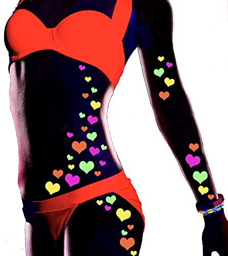 Sasswear blacklight heart stickers neon glow for vibrant UV party accents