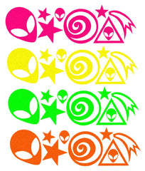 Sasswear neon pink star stickers glow under blacklight for vibrant festival looks.