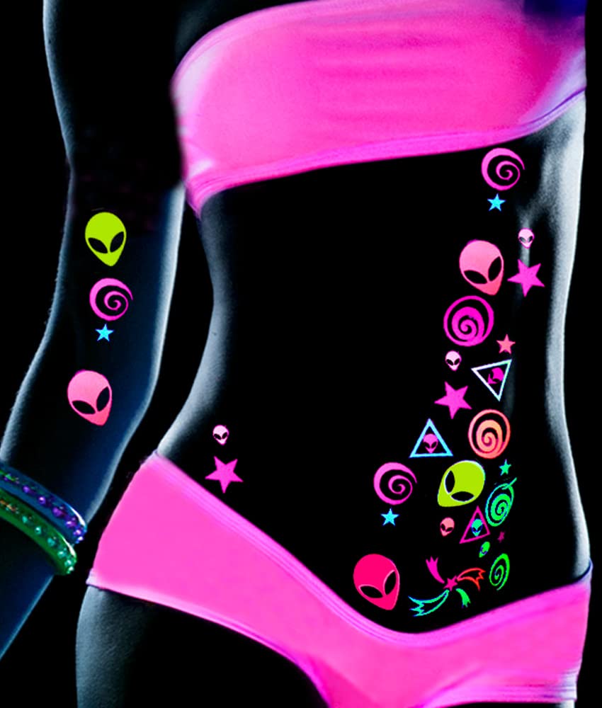 Sasswear neon yellow star stickers create bright accents on skin and outfits.