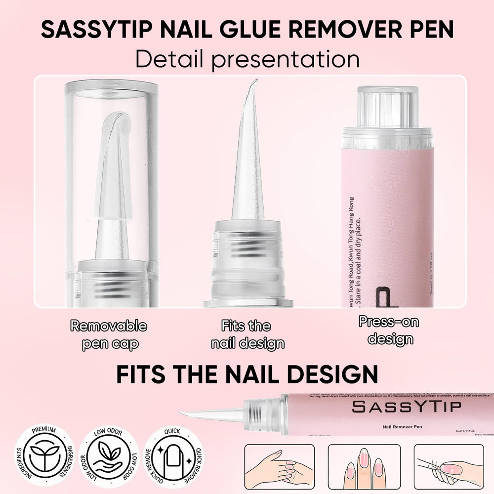SASSYTIP remover pen quickly loosens nail glue for gentle removal