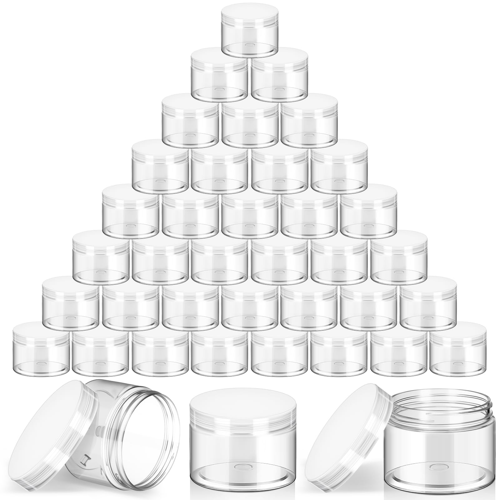 SATINIOR clear plastic jars with lids for organized skincare samples.