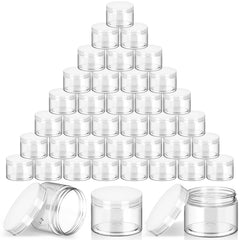 SATINIOR clear plastic jars with lids for organized skincare samples.