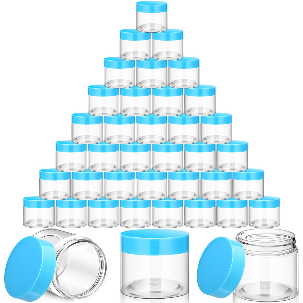 SATINIOR 36-pack wide-mouth blue-lidded plastic jars for creams and lotions storage.