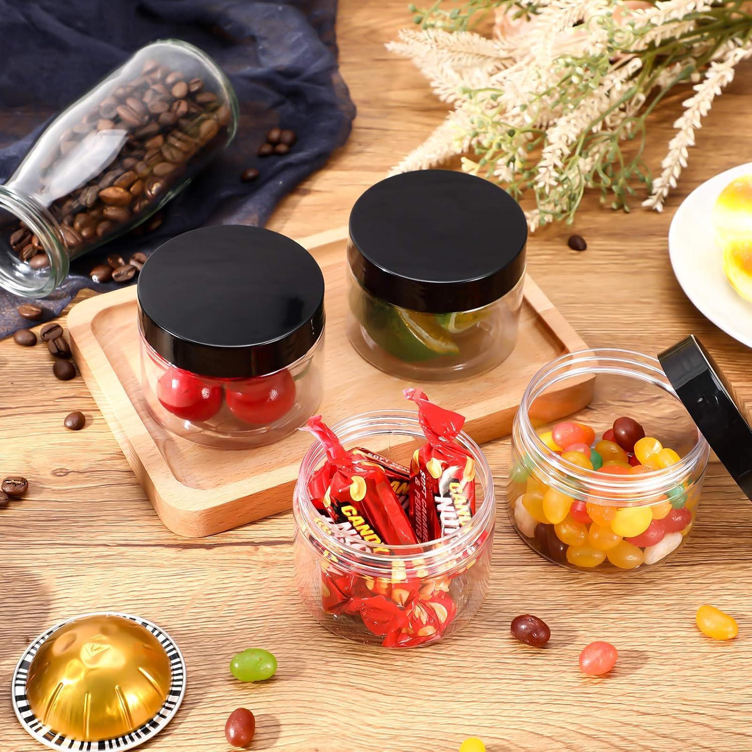 Satinior clear jars with black lids for versatile storage