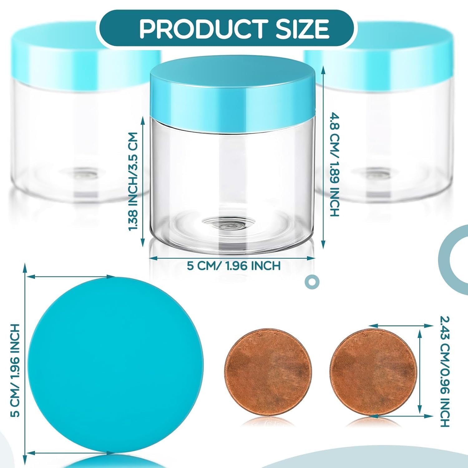 SATINIOR clear jar with blue lid for storing creams and samples safely