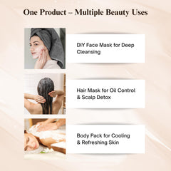 SATTVAYA Multani Mitti powder texture in wooden bowl for pore cleansing