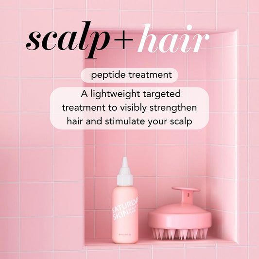 Saturday Skin applying serum to the scalp for refreshing nourishment.