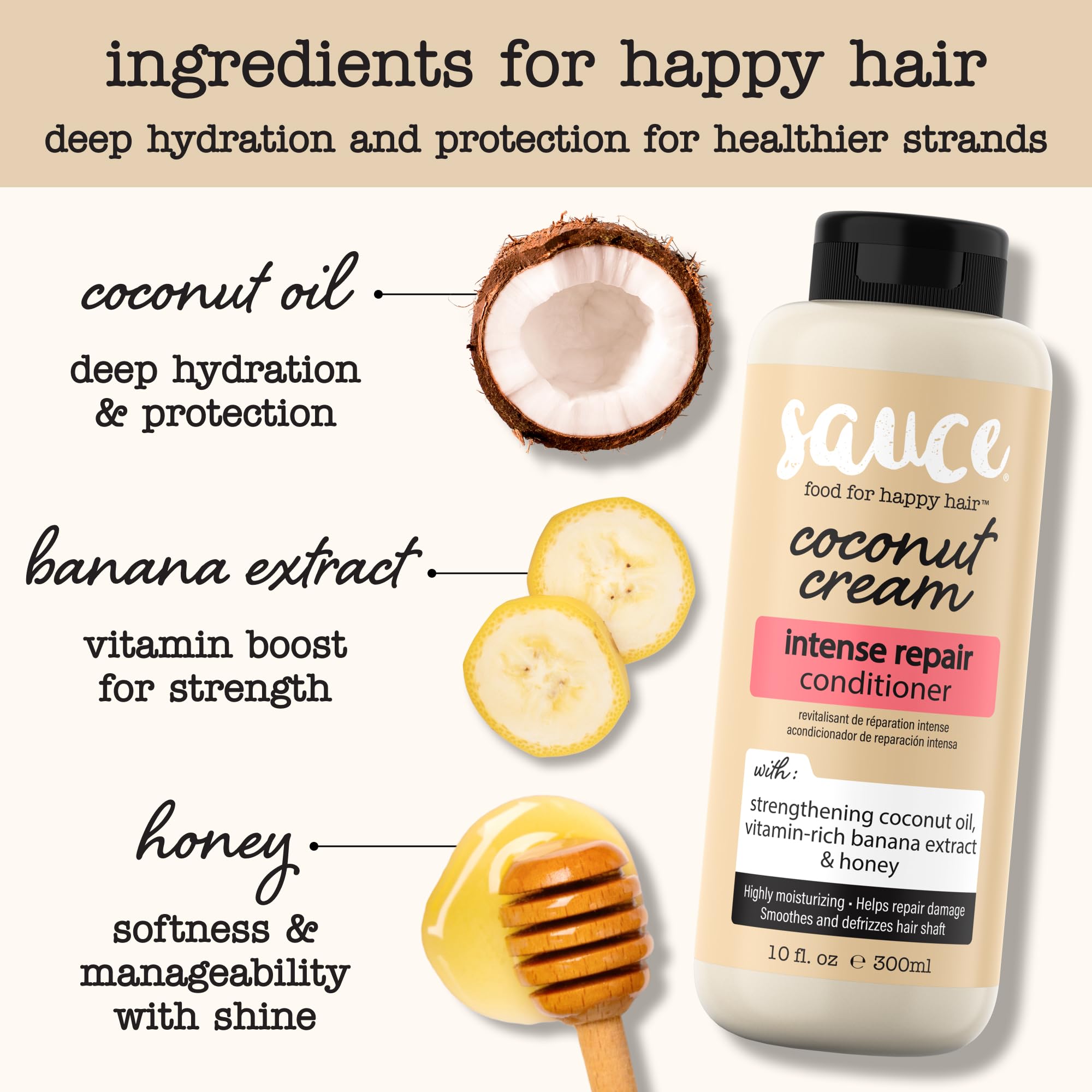 Sauce Beauty Coconut Cream Conditioner dispensing pump for easy application.
