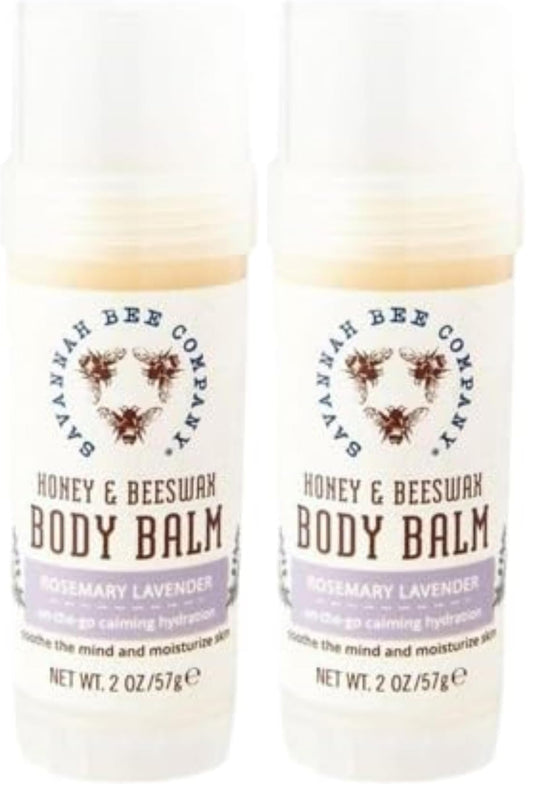 Savannah Bee Company Rosemary Lavender Body Balm pack-2 for mess-free moisturizing.
