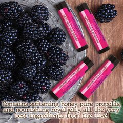 Savannah Bee lip balm wild blackberry ingredients natural oils nourish lips.
