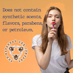 Savannah Bee lip balm packaging label highlights natural ingredients.