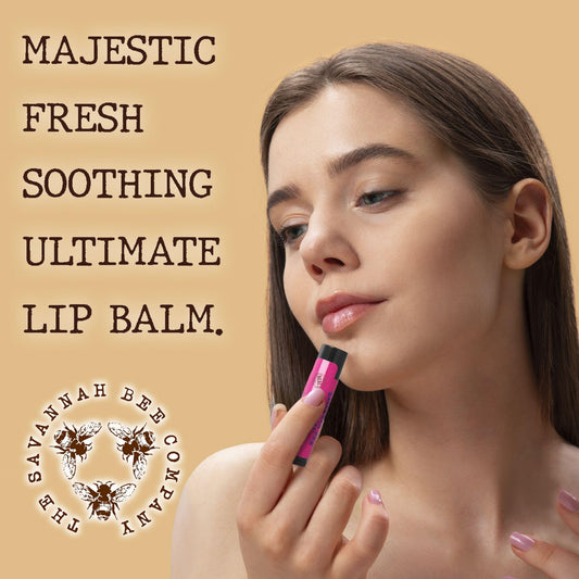 Savannah Bee lip balm wild blackberry texture close-up for smooth lips.