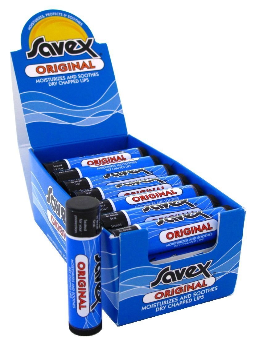 Savex Chap Stick application on lips delivering quick moisture and natural shine.