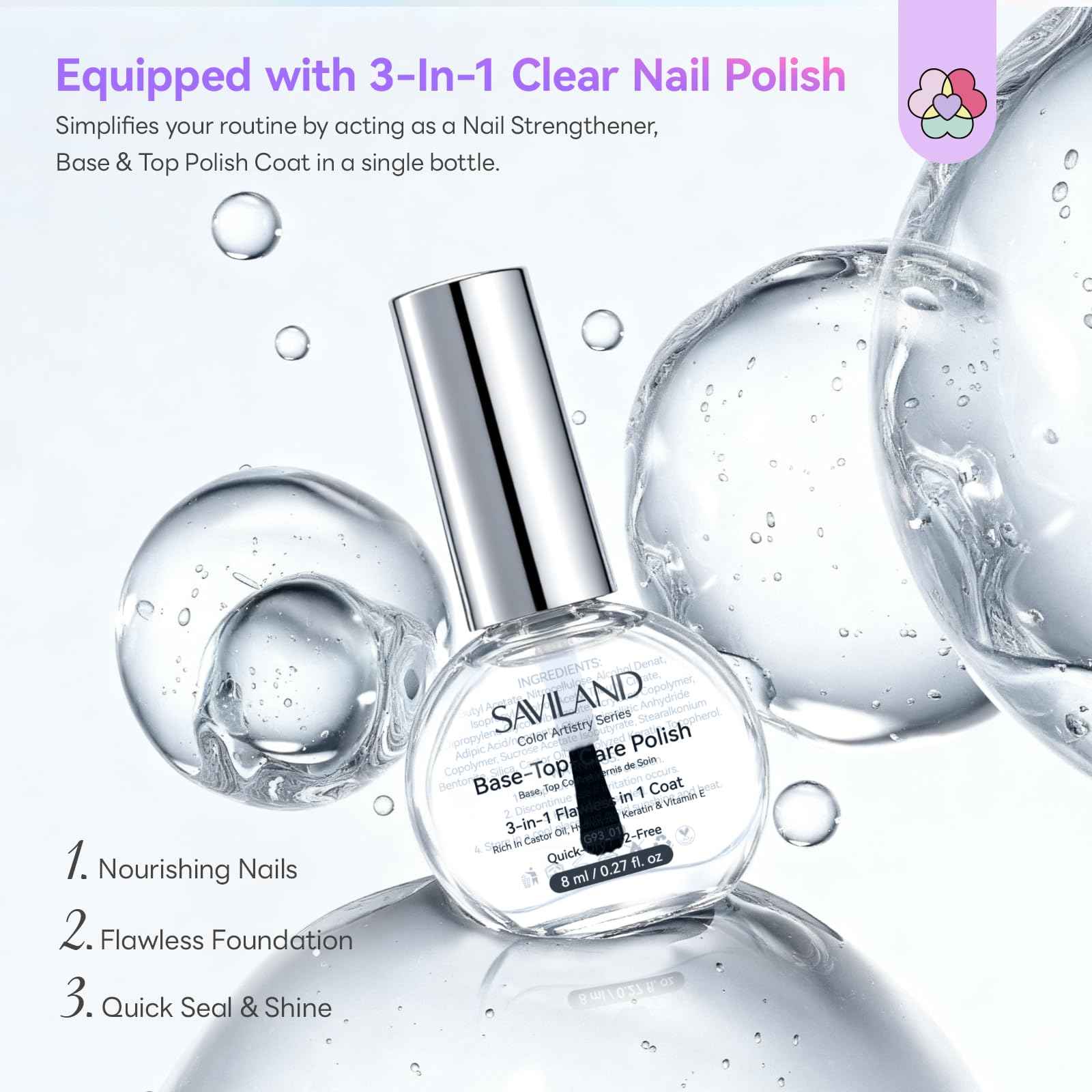 SAVILAND 3-in-1 base-top-coat delivers smooth application and long-lasting shine