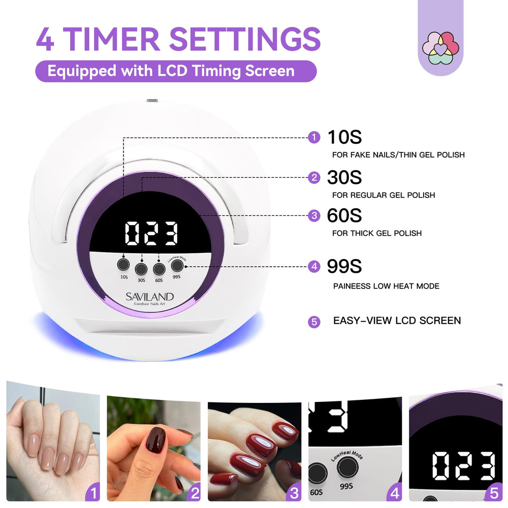 SAVILAND 300W UV Nail Lamp with dual light sources for full coverage.
