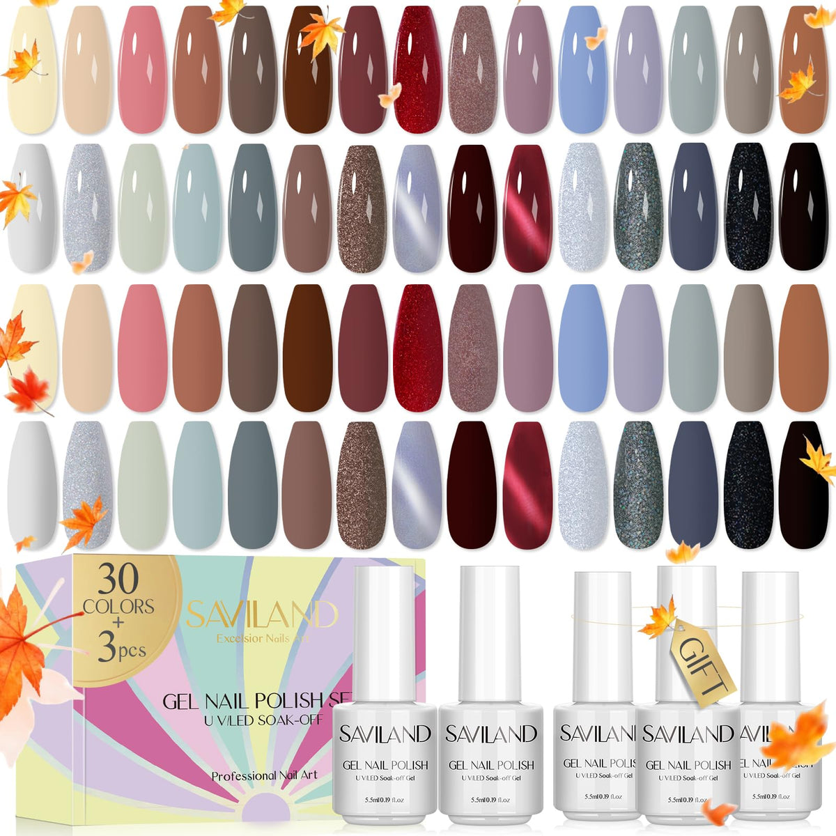 SAVILAND 33-piece gel polish color collection for versatile nail art at home