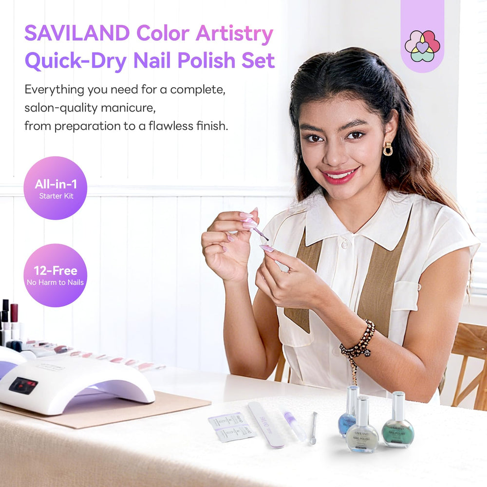 SAVILAND 60-second dry time delivers salon-gloss with minimal wait