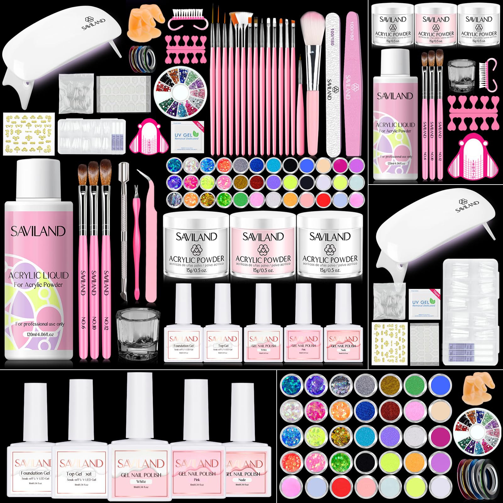 SAVILAND acrylic nail kit box contents for at-home professional nails