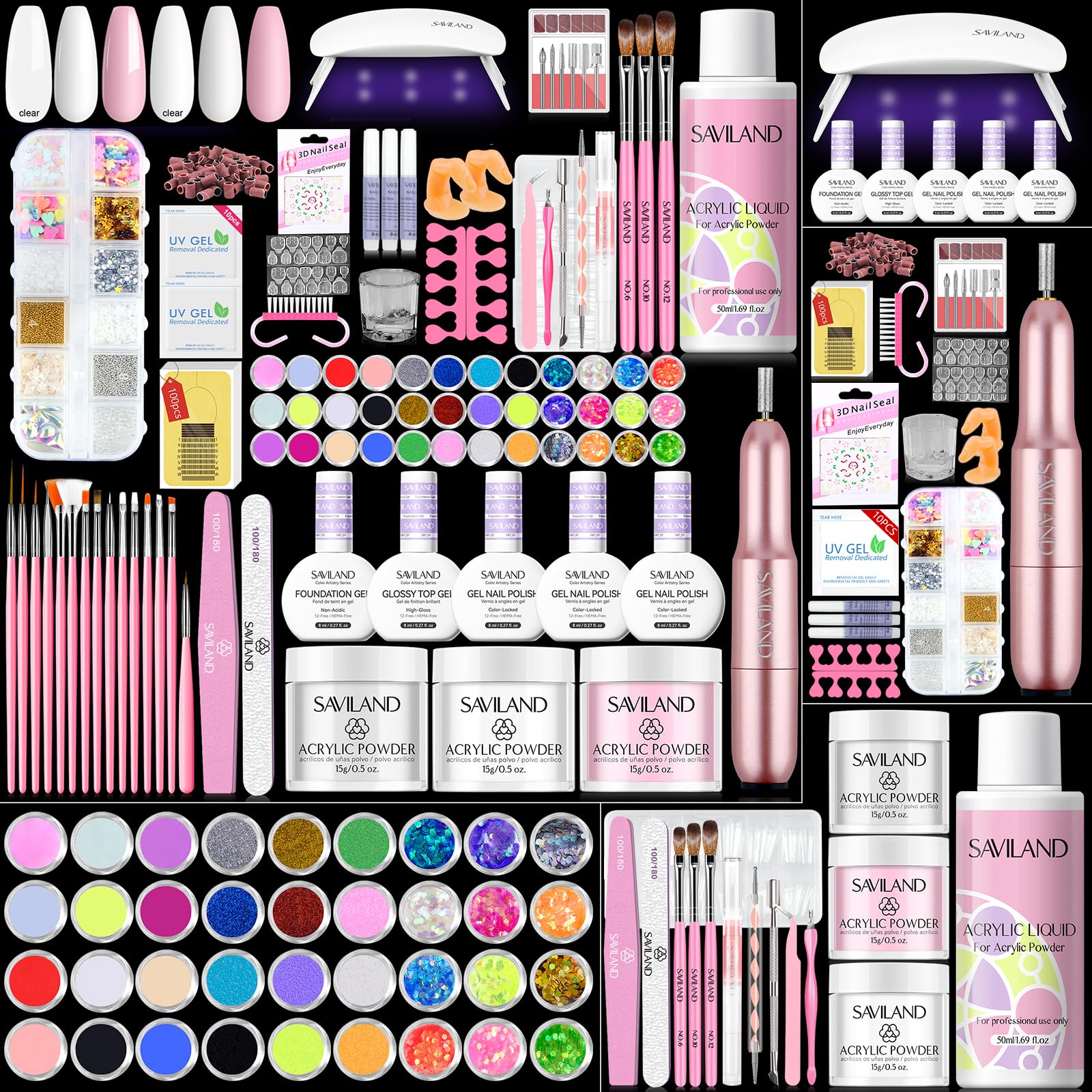 SAVILAND acrylic nail kit contents for a complete home manicure setup