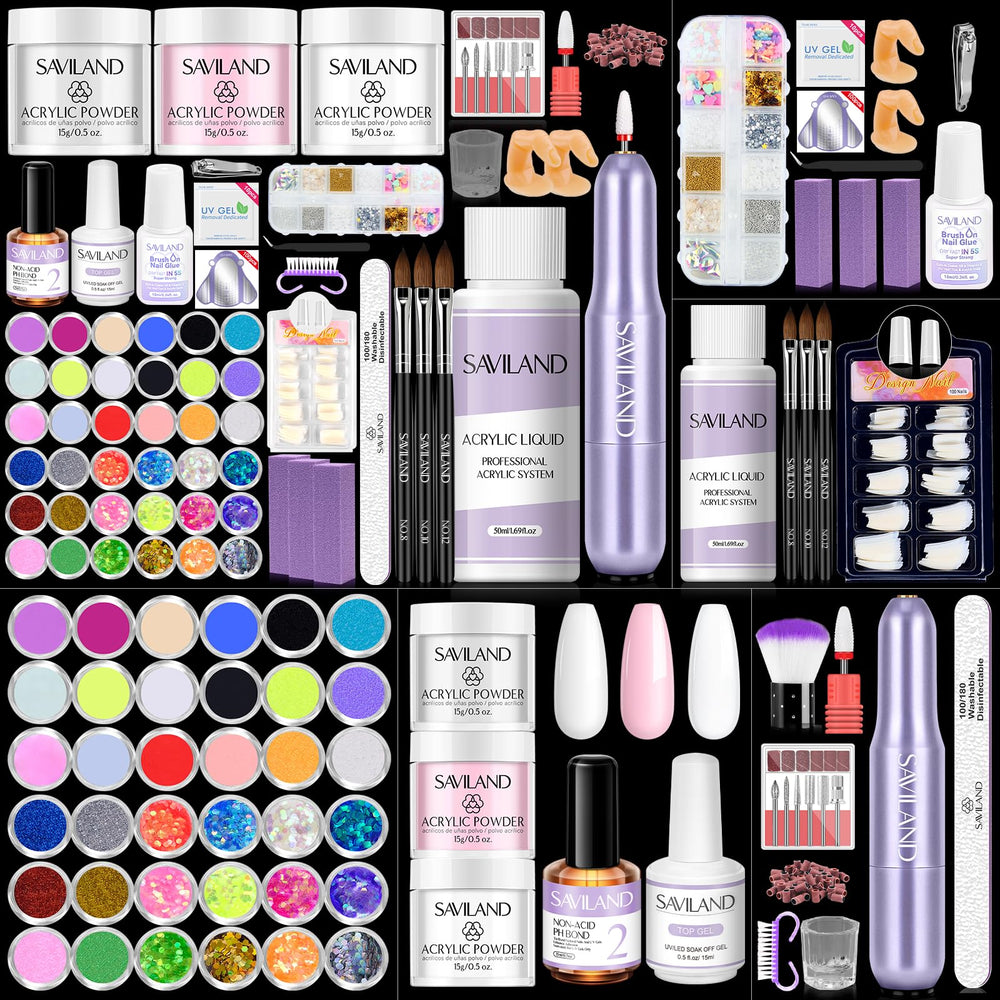 SAVILAND acrylic nail kit contents for home manicure versatility