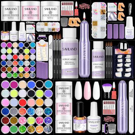 SAVILAND acrylic nail kit contents for home manicure versatility