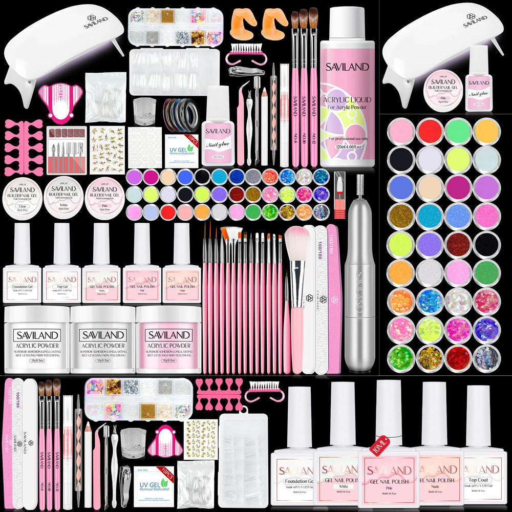 SAVILAND acrylic nail kit contents for at-home nail art and practice