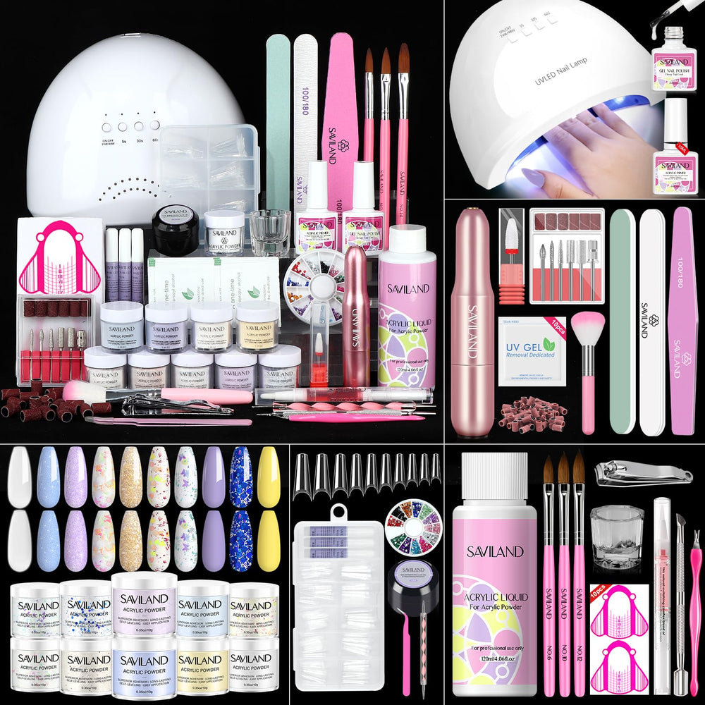 Saviland acrylic nail kit overview for home salon use.