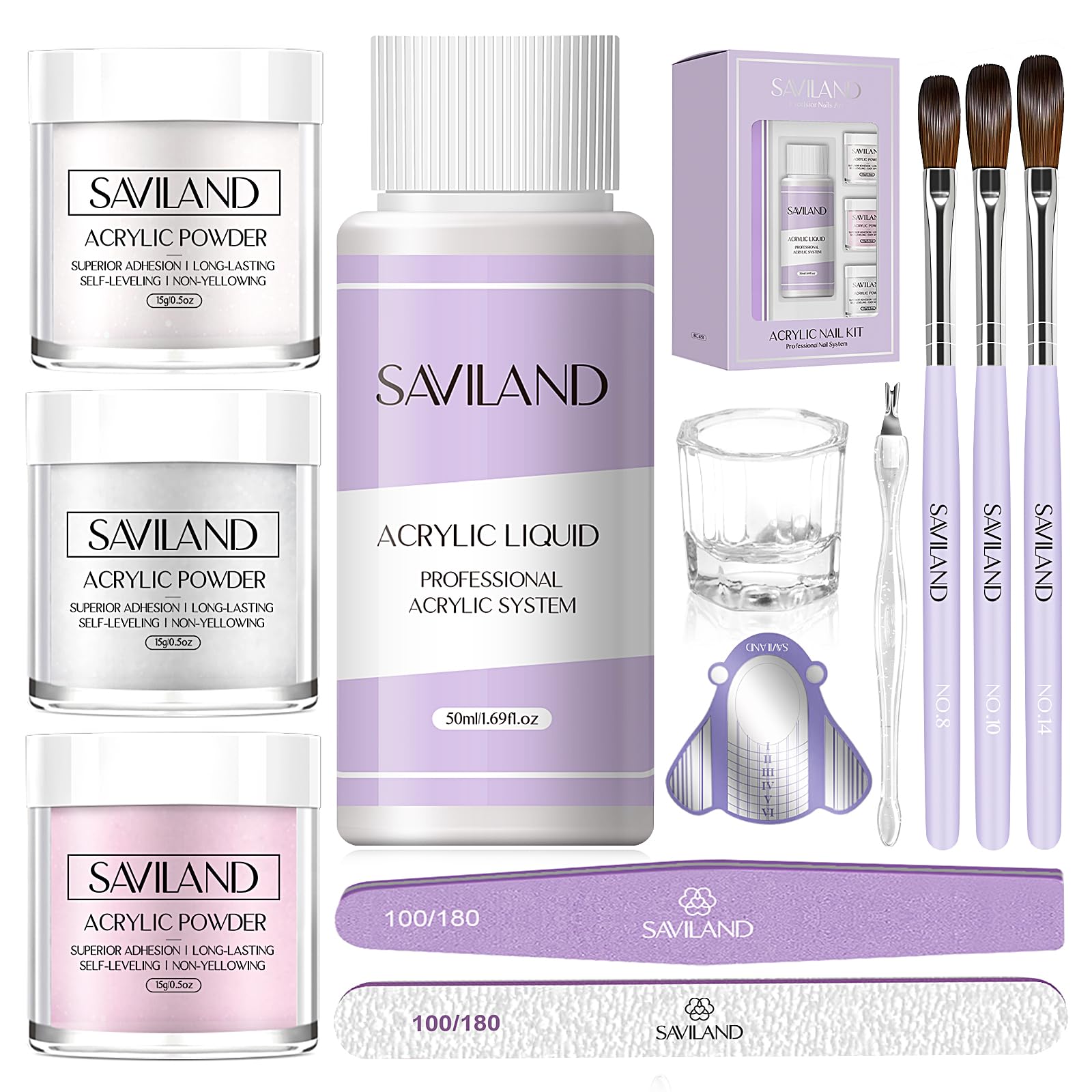 SAVILAND acrylic nail kit starter set — complete DIY home manicure solution.
