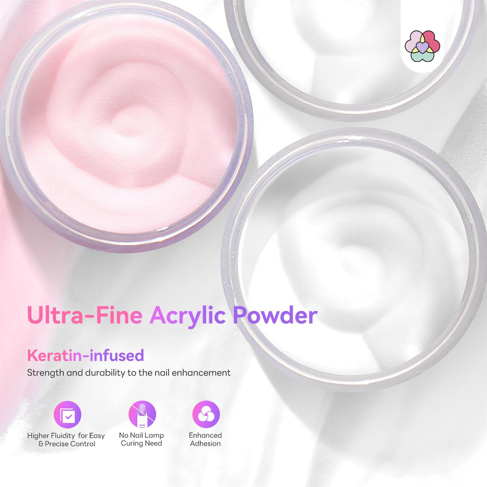SAVILAND acrylic powder colors in clear, white, and pink for vibrant designs