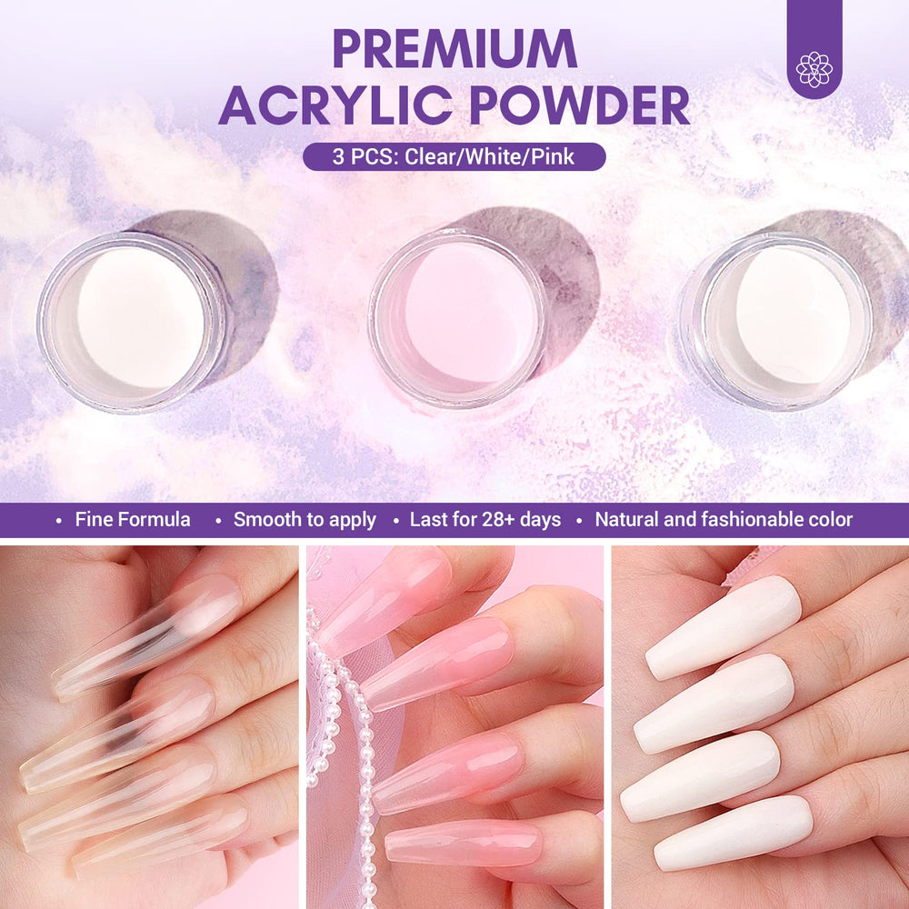 SAVILAND acrylic powders image shows clear white and pink shades for versatile art