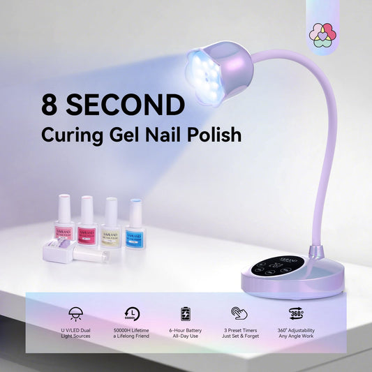 SAVILAND lamp with gooseneck rotation highlights 360° positioning for precise nail art sessions