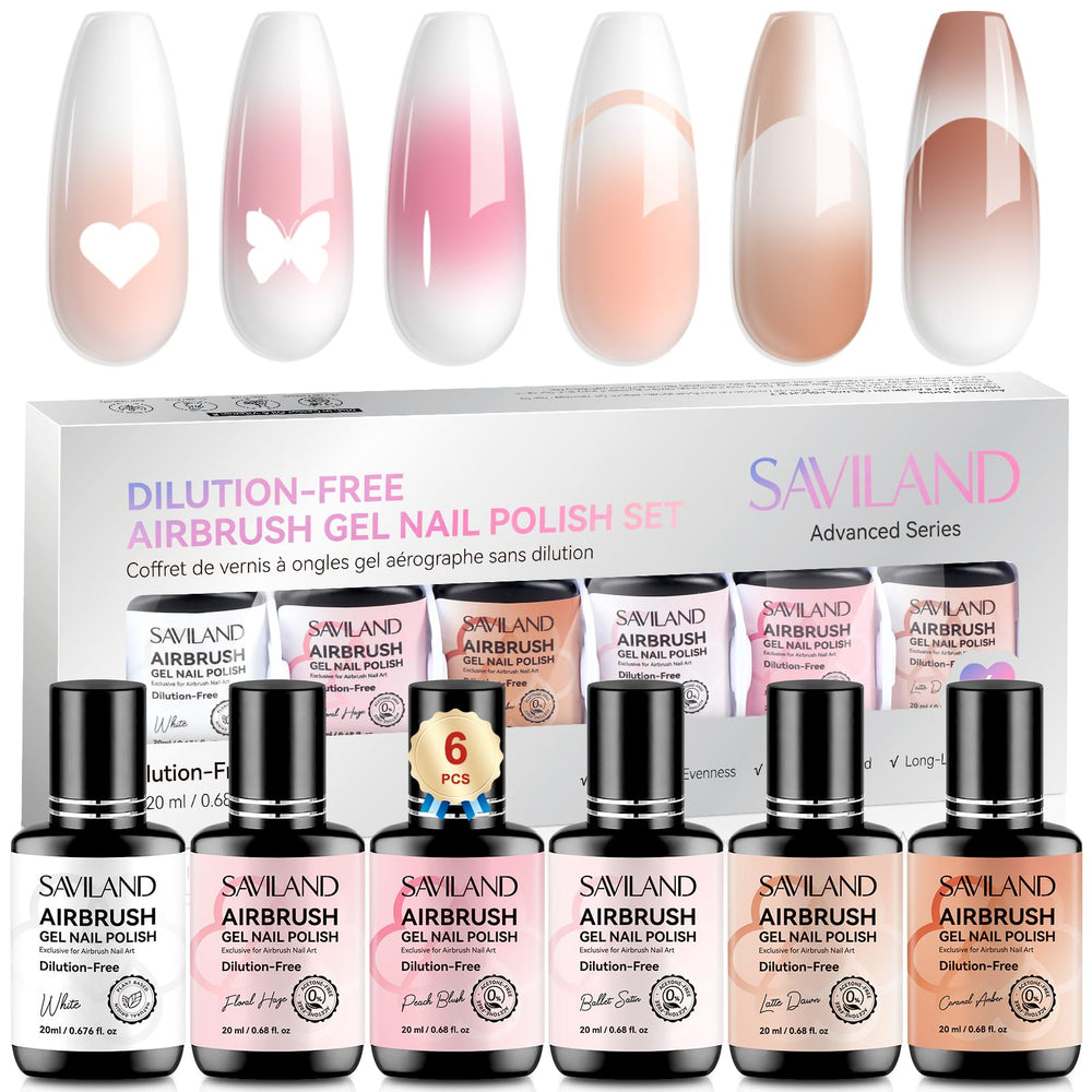 SAVILAND white airbrush gel polish swatch for crisp, even coverage