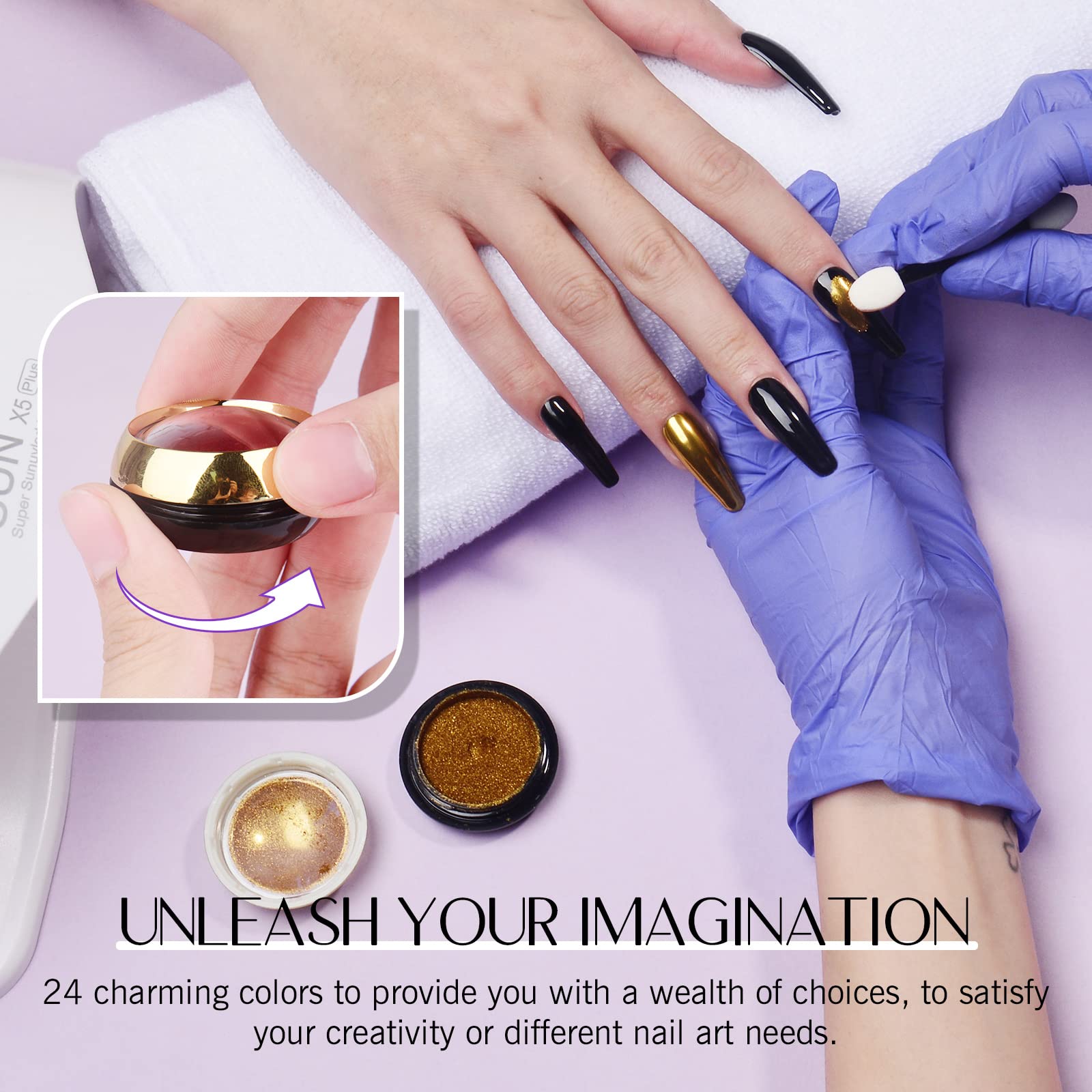 SAVILAND 3D nail art using chrome powder on sculpted gel nails