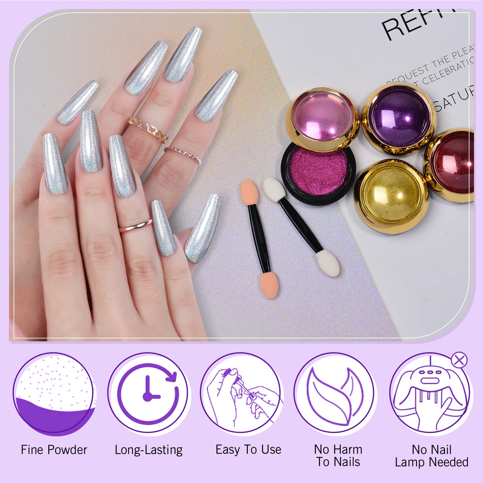 SAVILAND chrome powder kit with jars and sponge sticks for easy color transfer