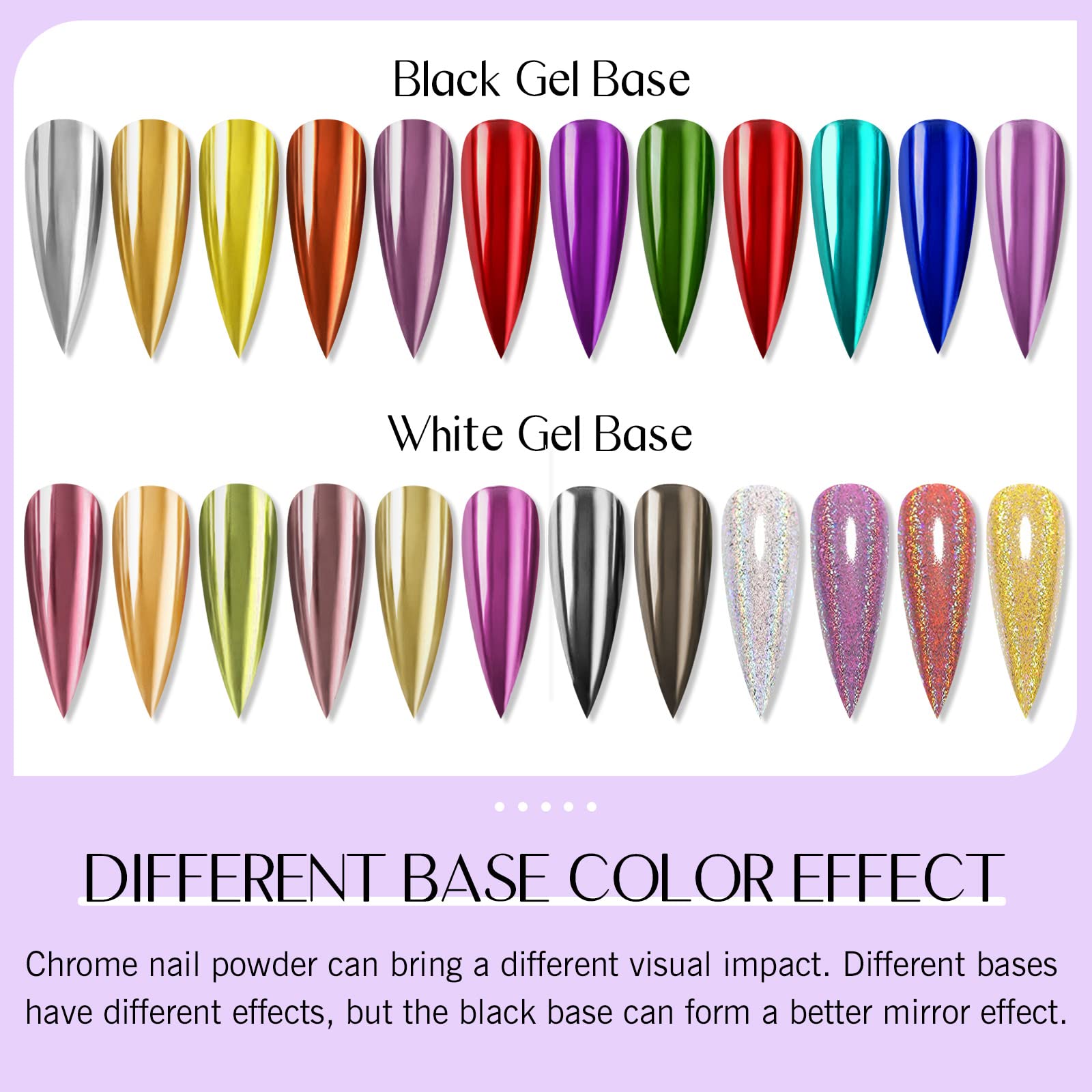 SAVILAND chrome powder swatches reveal iridescent shimmer for versatile nail art
