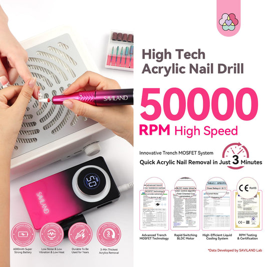 SAVILAND cordless nail file with Type-C charging for easy on-the-go manicures.