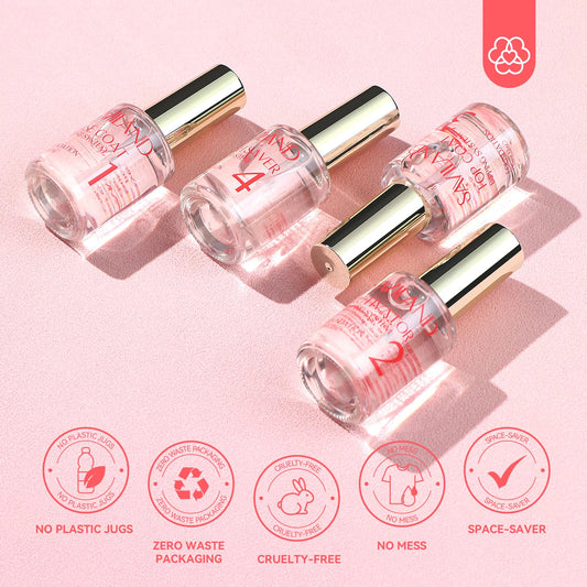 SAVILAND dip liquid kit contents laid out for DIY nail art at home