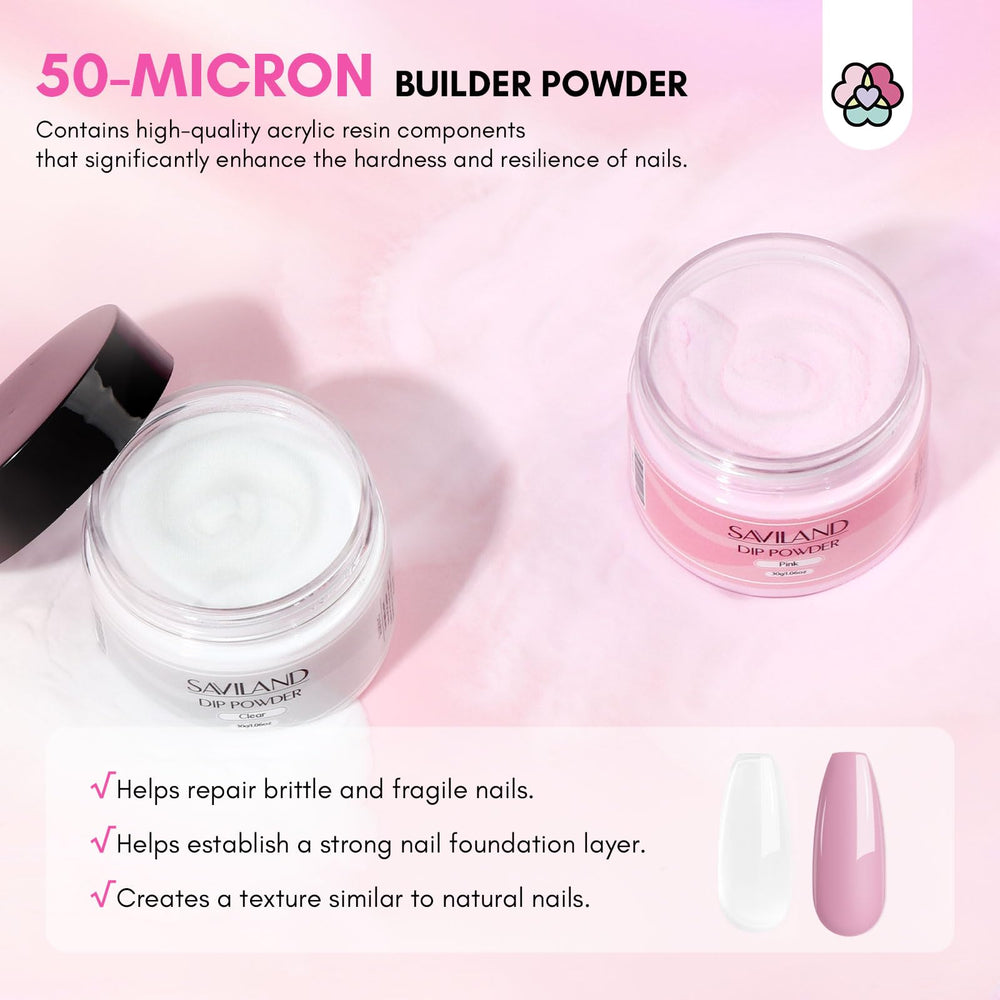 SAVILAND clear dip powder application highlighting seamless repair appearance.