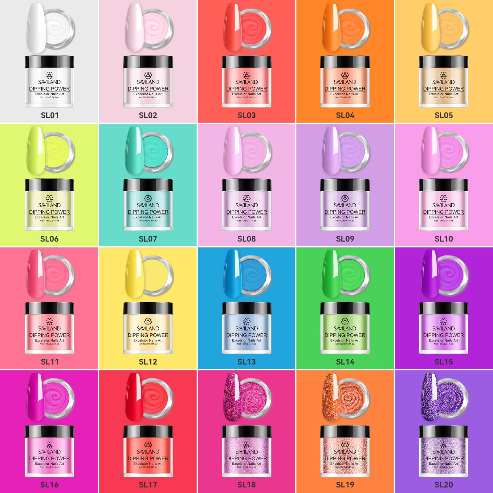 SAVILAND dip powder color range for versatile nail designs.