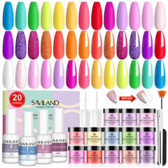 SAVILAND Dip Powder Kit contents laid out for a DIY salon manicure.