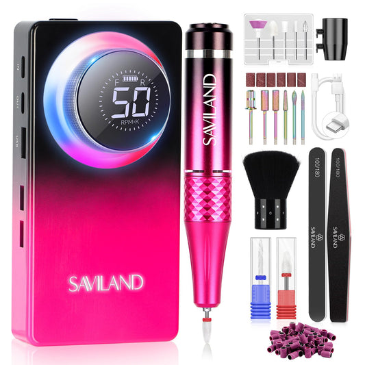 SAVILAND electric nail drill at high speed for fast acrylic removal.