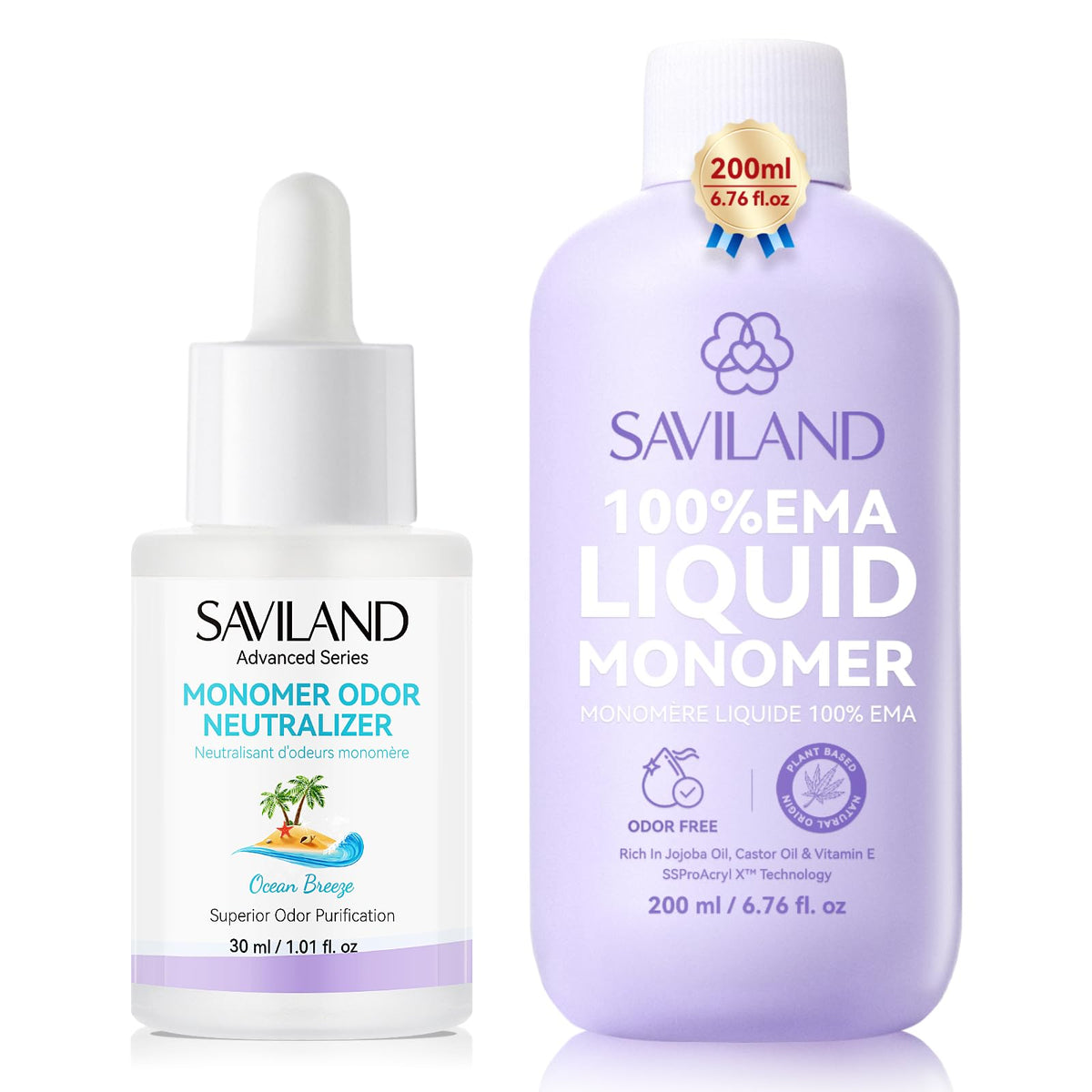 SAVILAND EMA monomer 200ml bottle offers durable, clear acrylic nails.
