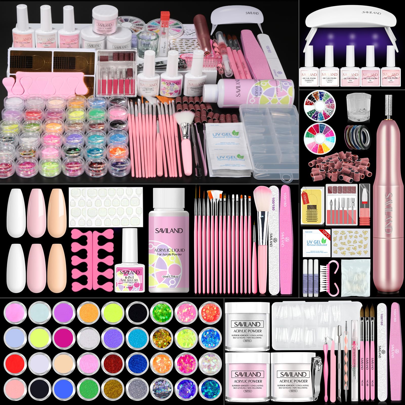 SAVILAND Essentials Kit overview showing all-in-one home nail set for beginners