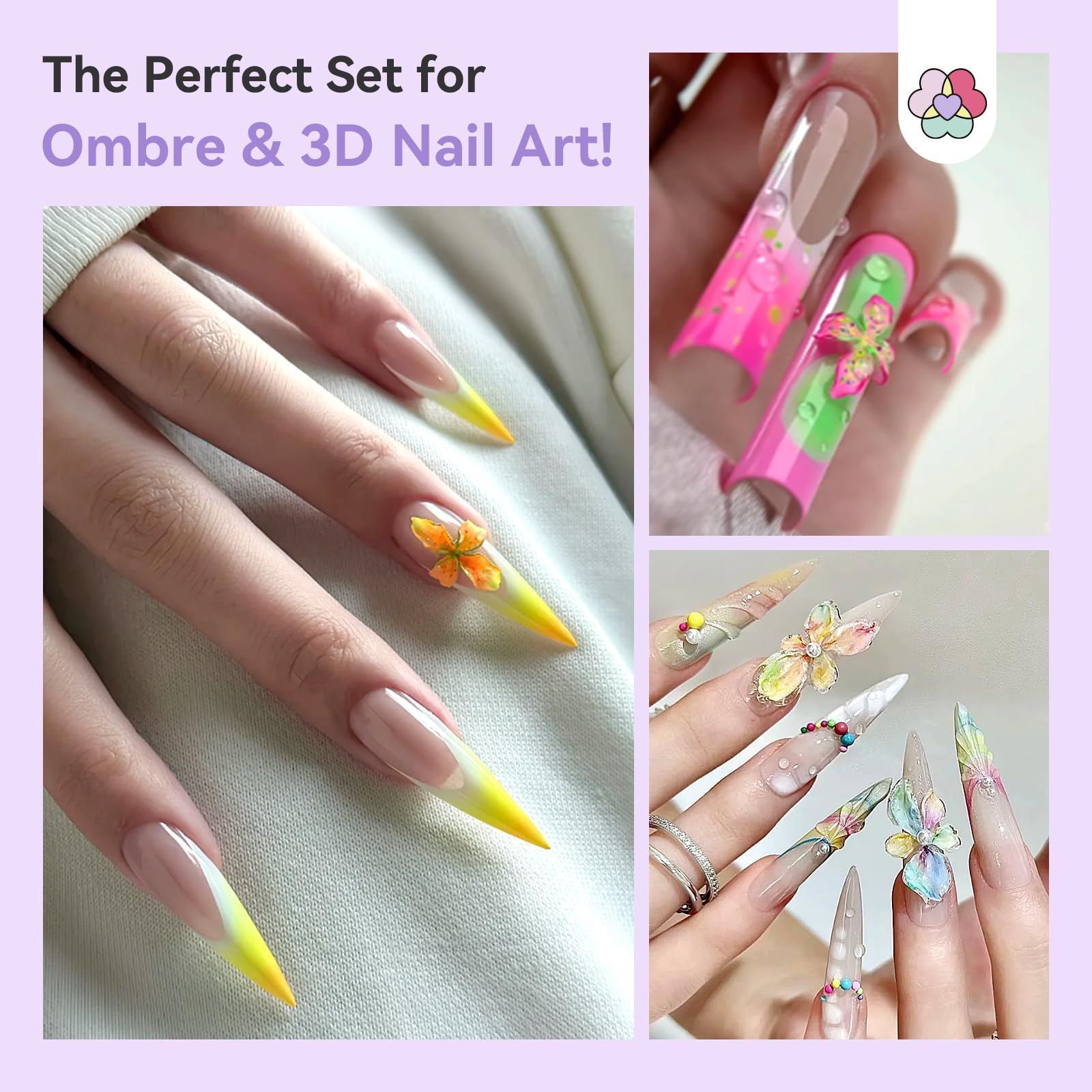 SAVILAND finished 3D flower nails with textured petals