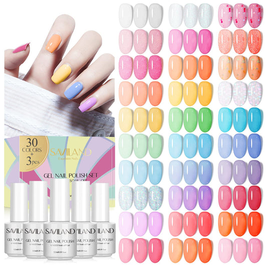 SAVILAND gel nail polish kit with 30 pastel colors for versatile home manicures.