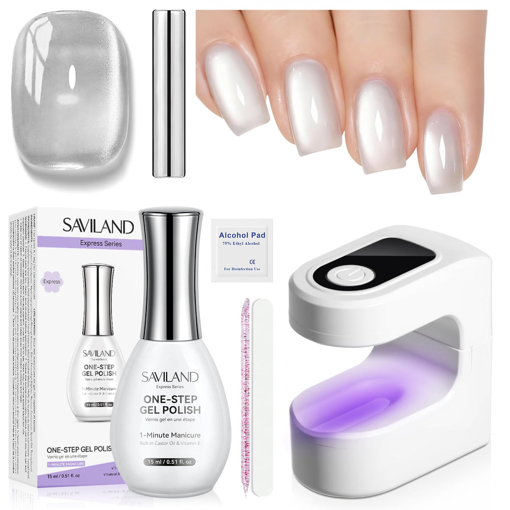 SAVILAND Glassy Cat Eye One-Step Gel Polish Kit box for easy at-home manicure