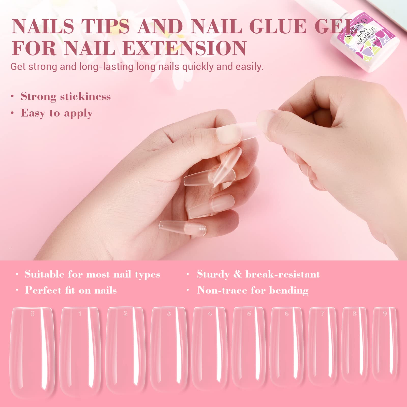SAVILAND half cover tips paired with glue gel for natural-looking extensions